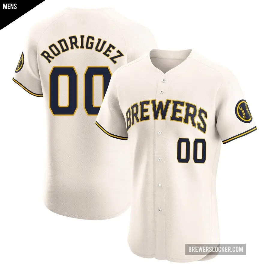 Men's Milwaukee Brewers ＃00 Carlos Rodriguez Elite Cream Home Jersey