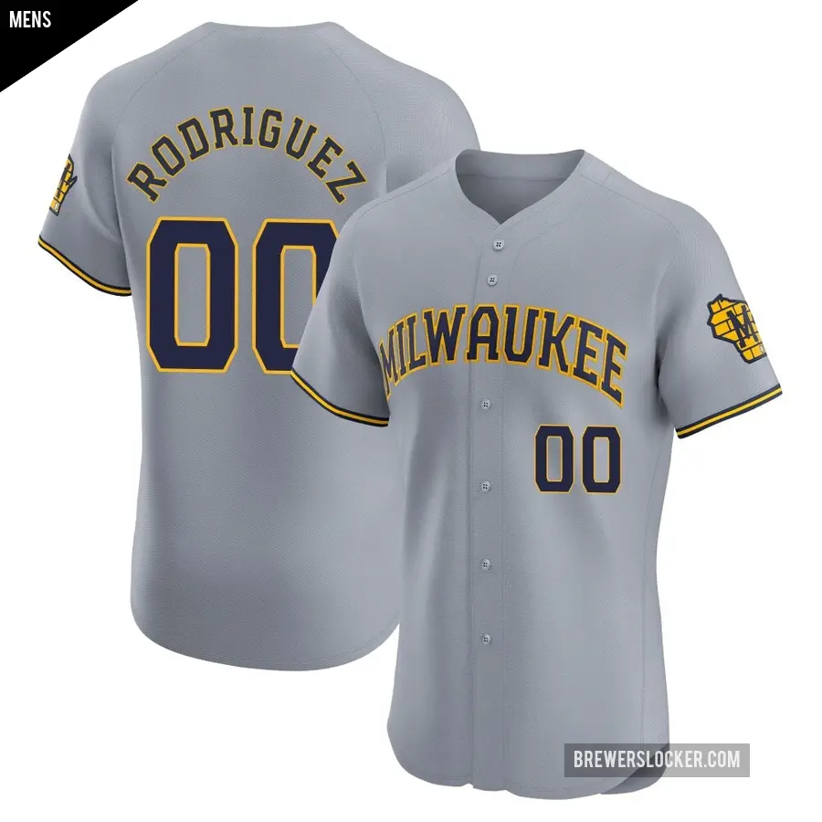 Men's Milwaukee Brewers ＃00 Carlos Rodriguez Elite Gray Road Jersey