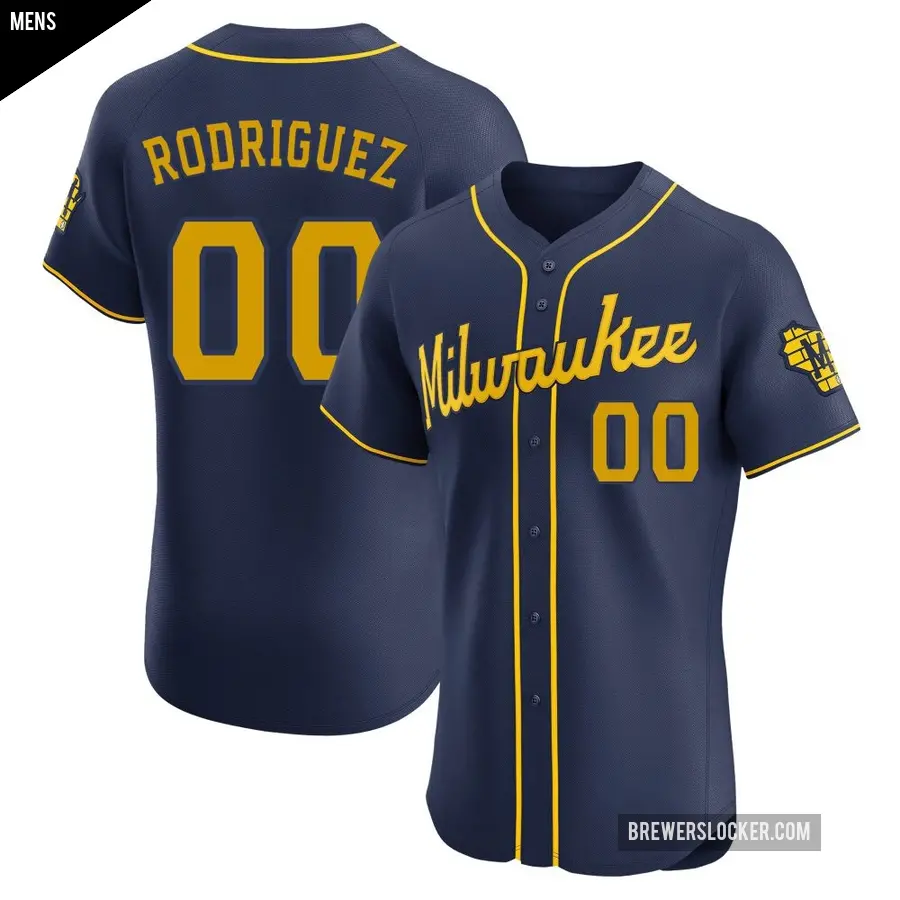 Men's Milwaukee Brewers ＃00 Carlos Rodriguez Elite Navy Alternate Jersey