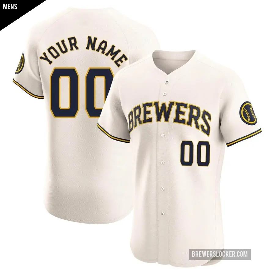 Men's Milwaukee Brewers ＃00 Custom Elite Cream Home Jersey