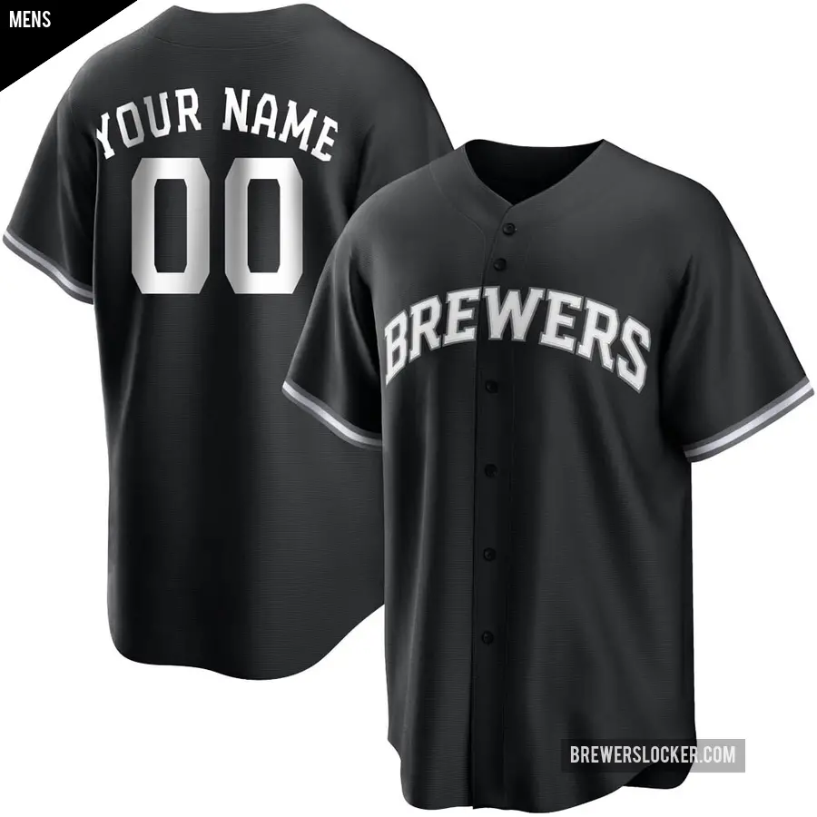 Men's Milwaukee Brewers ＃00 Custom Replica Black/White Jersey