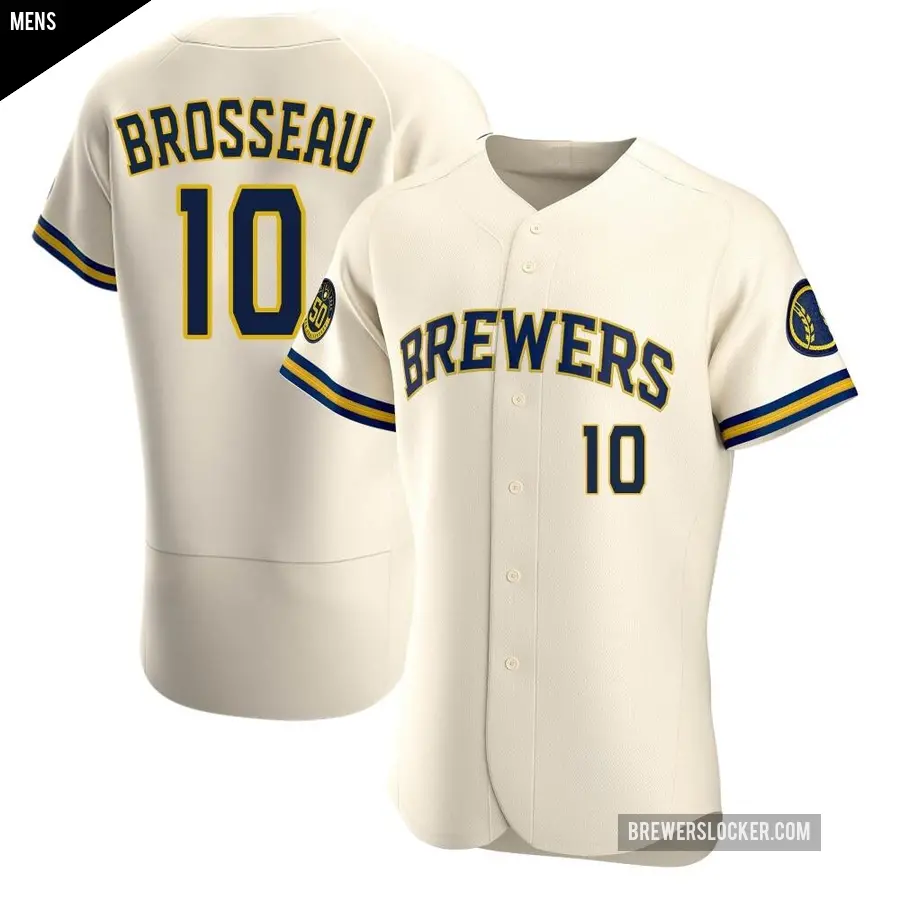 Men's Milwaukee Brewers ＃10 Mike Brosseau Authentic Cream Home Jersey