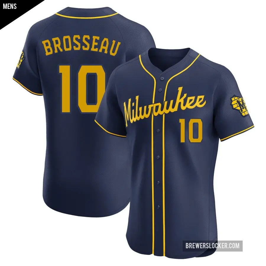 Men's Milwaukee Brewers ＃10 Mike Brosseau Elite Navy Alternate Jersey