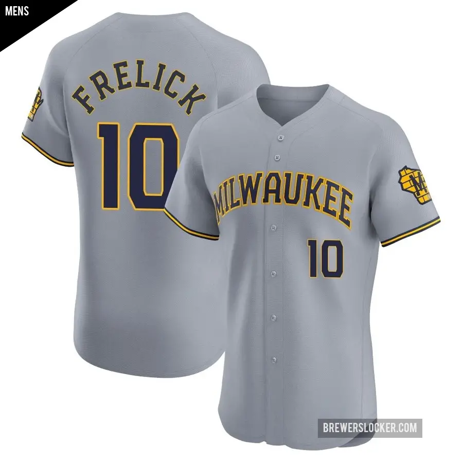 Men's Milwaukee Brewers ＃10 Sal Frelick Elite Gray Road Jersey