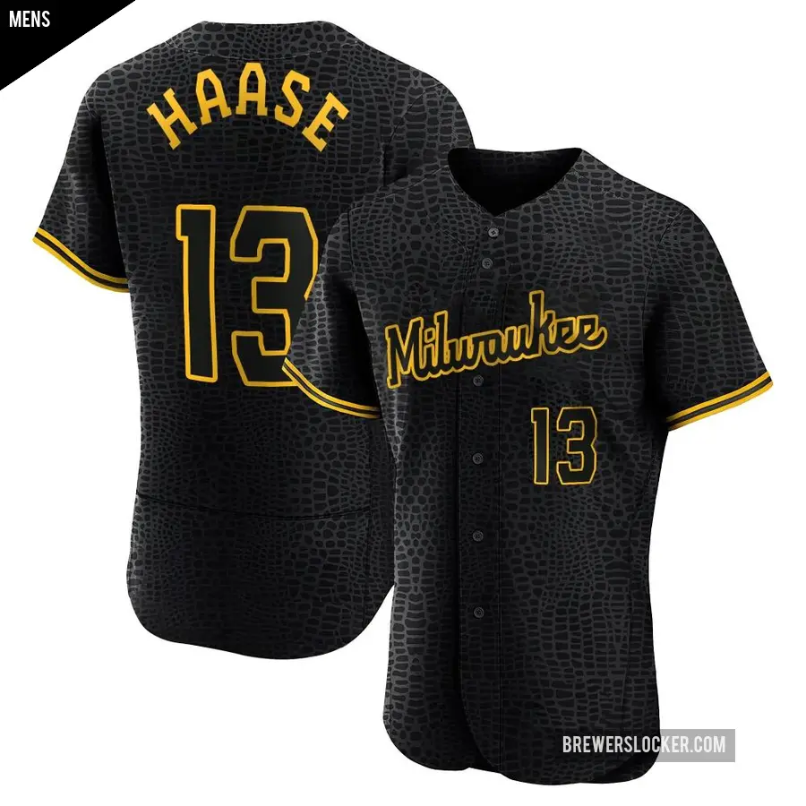 Men's Milwaukee Brewers ＃13 Eric Haase Authentic Black Snake Skin City Jersey