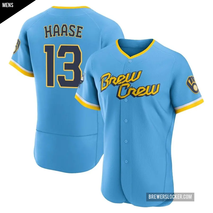 Men's Milwaukee Brewers ＃13 Eric Haase Authentic Blue Powder 2022 City Connect Jersey
