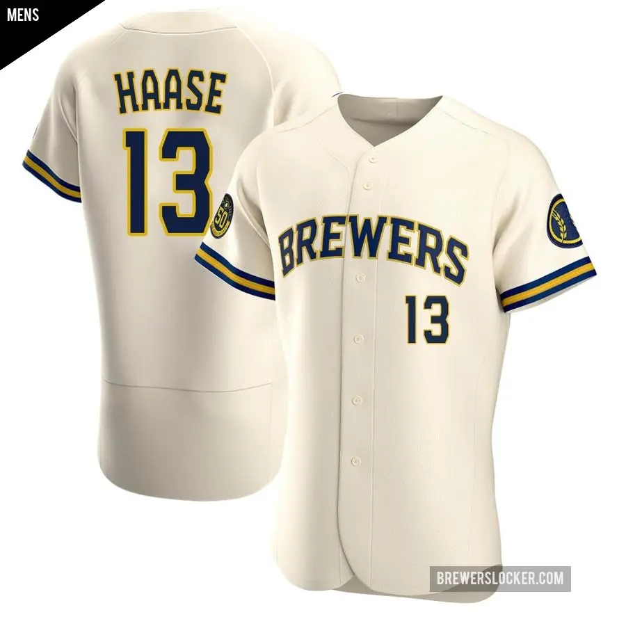 Men's Milwaukee Brewers ＃13 Eric Haase Authentic Cream Home Jersey