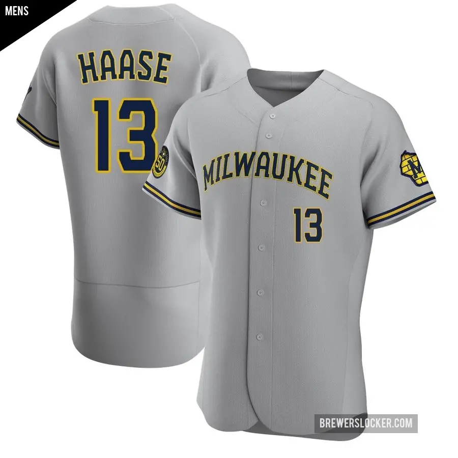 Men's Milwaukee Brewers ＃13 Eric Haase Authentic Gray Road Jersey