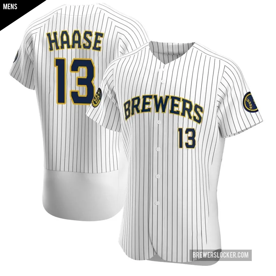 Men's Milwaukee Brewers ＃13 Eric Haase Authentic White Alternate Jersey