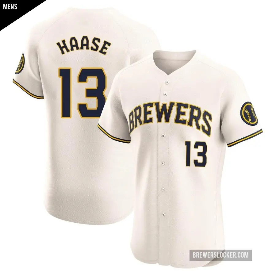 Men's Milwaukee Brewers ＃13 Eric Haase Elite Cream Home Jersey