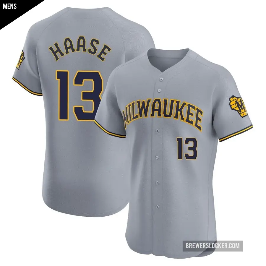 Men's Milwaukee Brewers ＃13 Eric Haase Elite Gray Road Jersey