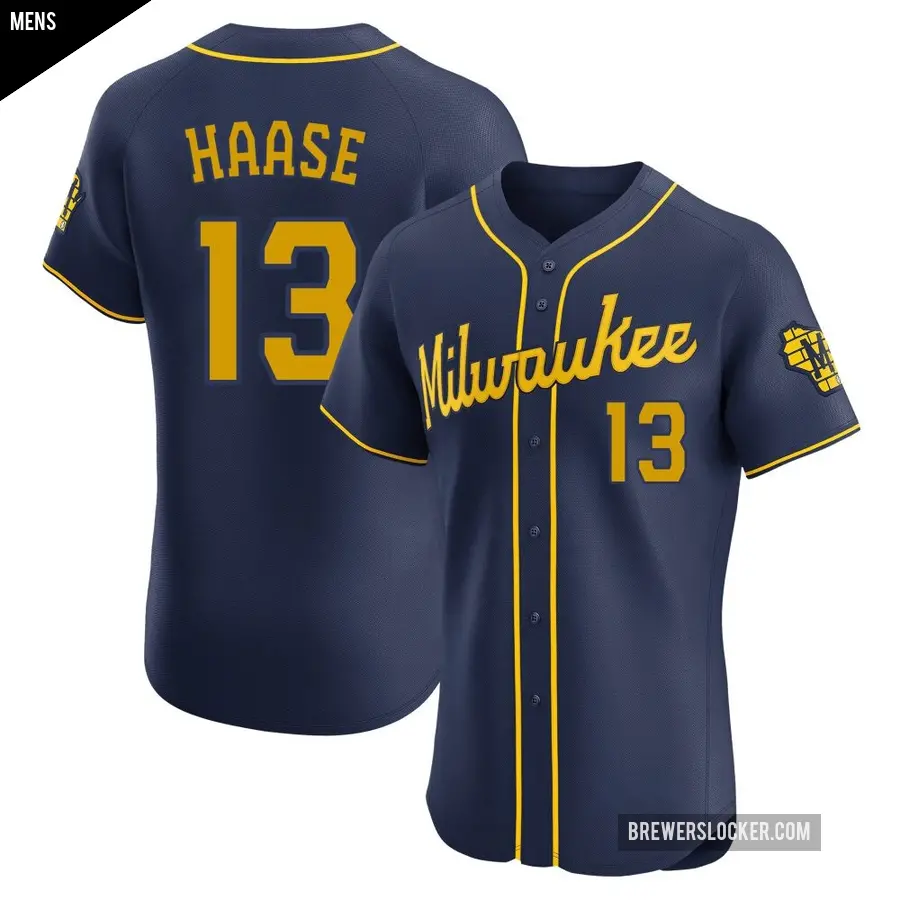 Men's Milwaukee Brewers ＃13 Eric Haase Elite Navy Alternate Jersey