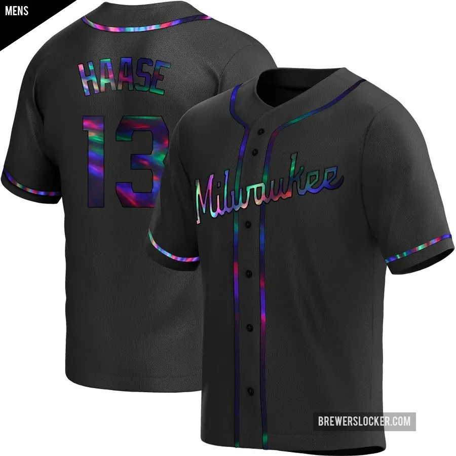 Men's Milwaukee Brewers ＃13 Eric Haase Replica Black Holographic Alternate Jersey