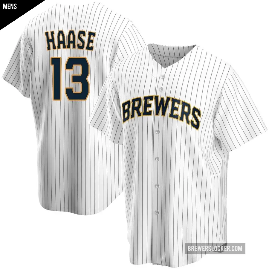 Men's Milwaukee Brewers ＃13 Eric Haase Replica White Home Jersey