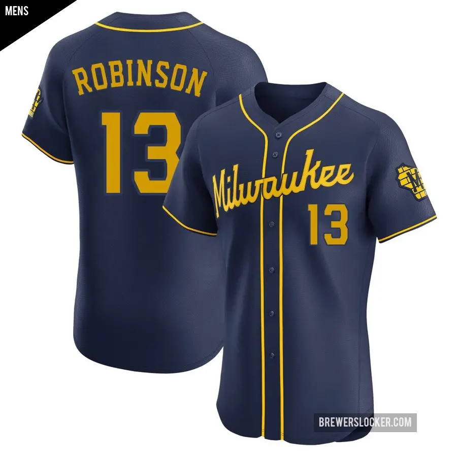 Men's Milwaukee Brewers ＃13 Glenn Robinson Elite Navy Alternate Jersey