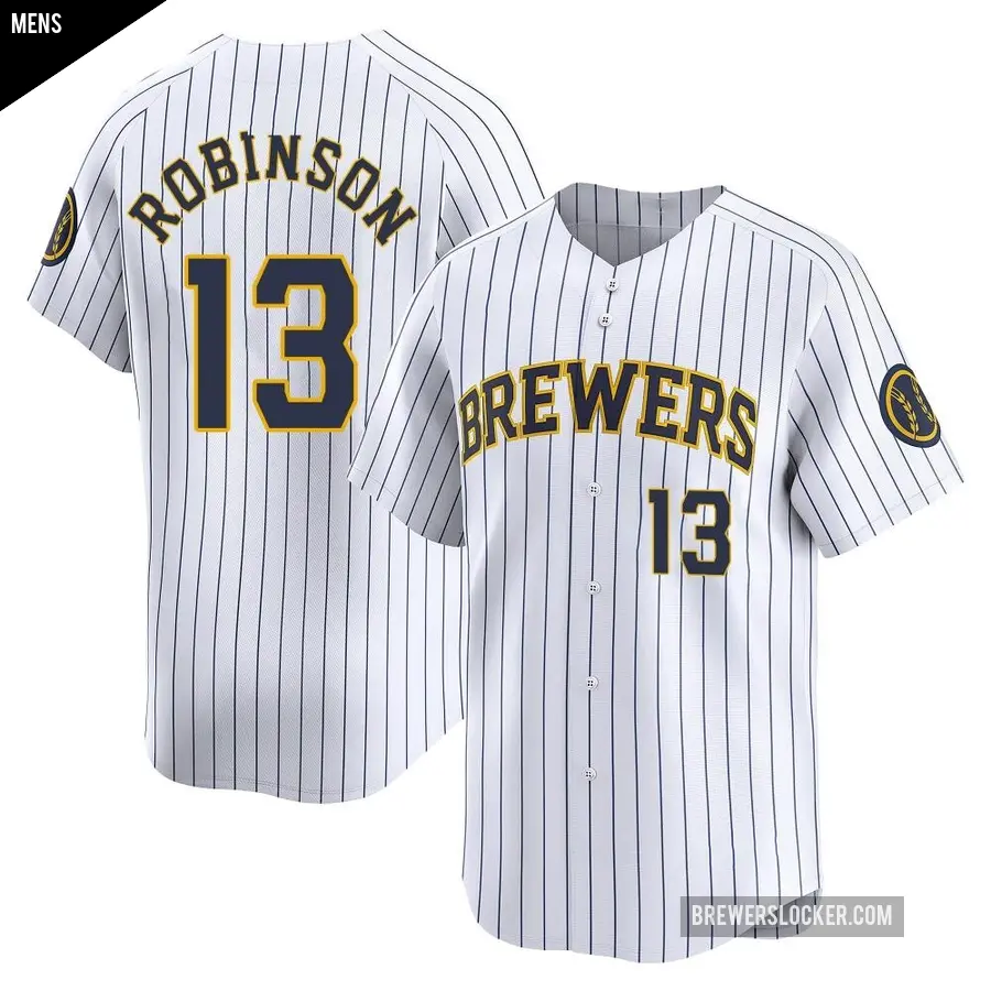 Men's Milwaukee Brewers ＃13 Glenn Robinson Limited White Alternate Jersey