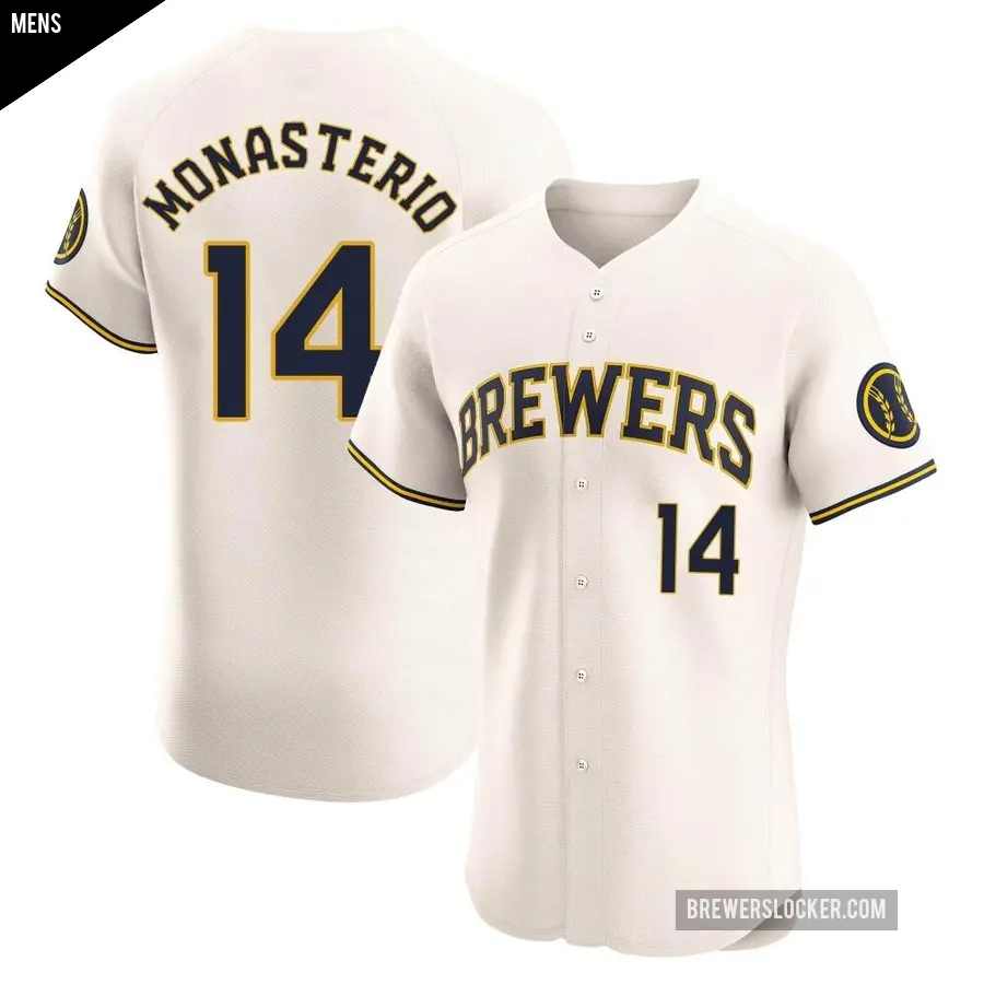 Men's Milwaukee Brewers ＃14 Andruw Monasterio Elite Cream Home Jersey