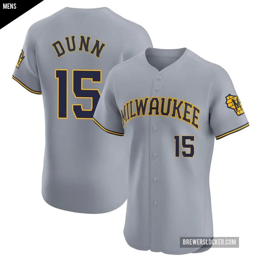 Men's Milwaukee Brewers ＃15 Oliver Dunn Elite Gray Road Jersey