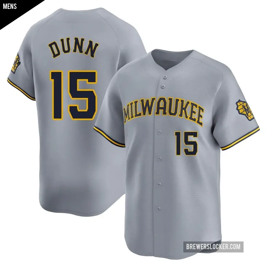 Men's Milwaukee Brewers ＃15 Oliver Dunn Limited Gray Away Jersey