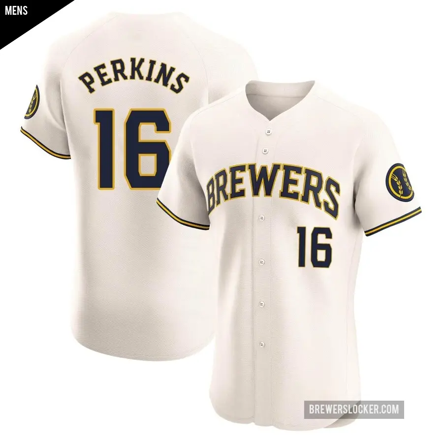 Men's Milwaukee Brewers ＃16 Blake Perkins Elite Cream Home Jersey