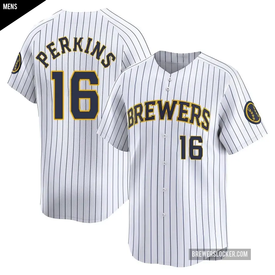 Men's Milwaukee Brewers ＃16 Blake Perkins Limited White Alternate Jersey