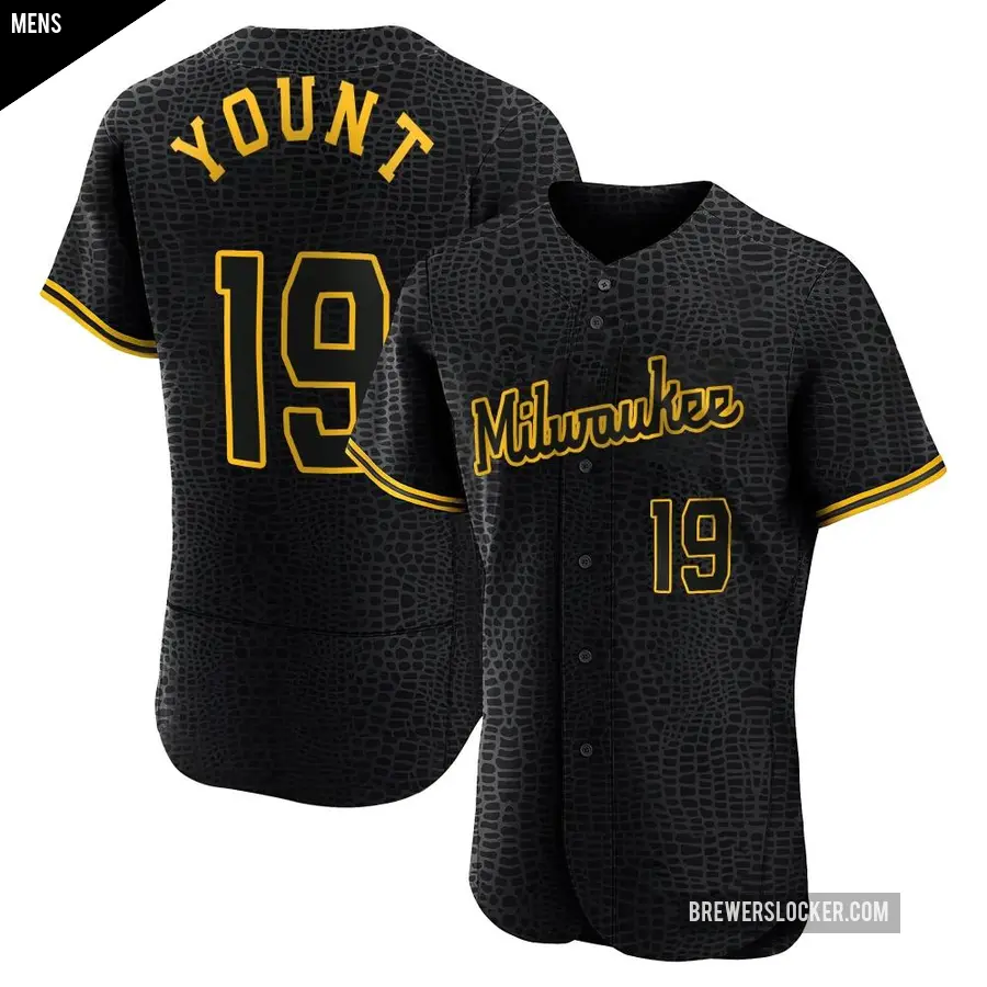 Men's Milwaukee Brewers ＃19 Robin Yount Authentic Black Snake Skin City Jersey