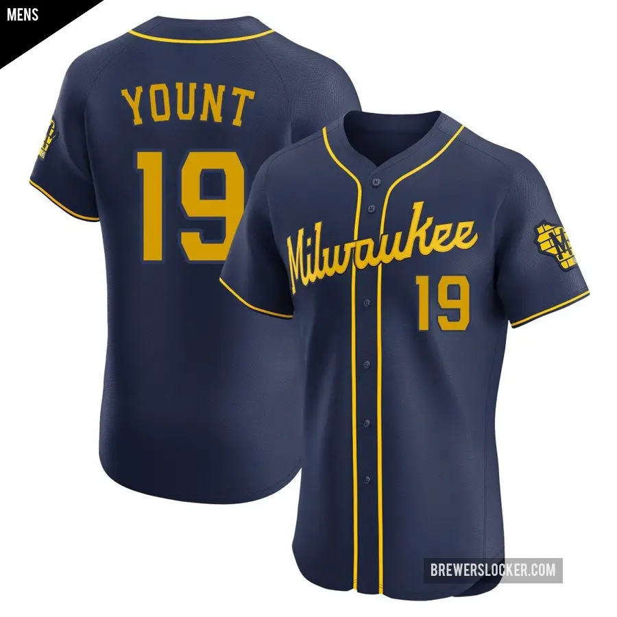 Men's Milwaukee Brewers ＃19 Robin Yount Elite Navy Alternate Jersey