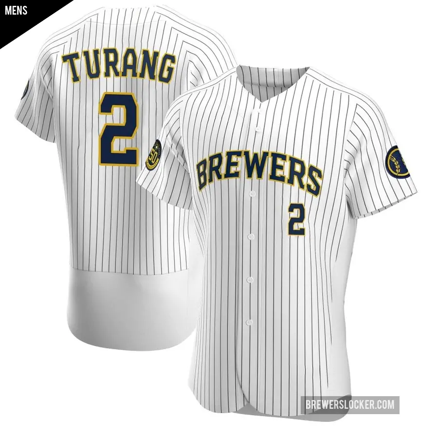 Men's Milwaukee Brewers ＃2 Brice Turang Authentic White Alternate Jersey