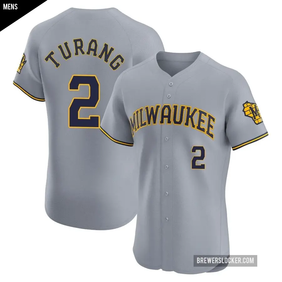 Men's Milwaukee Brewers ＃2 Brice Turang Elite Gray Road Jersey