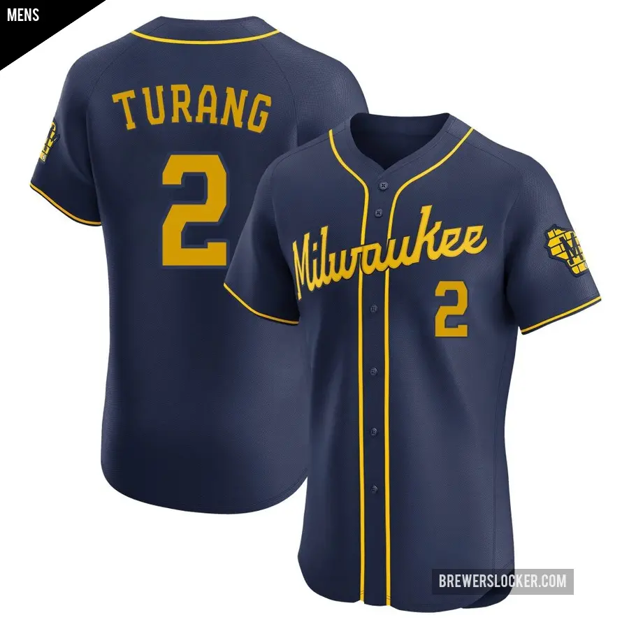 Men's Milwaukee Brewers ＃2 Brice Turang Elite Navy Alternate Jersey