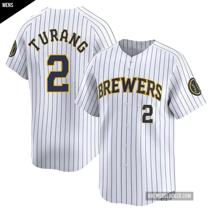 Men's Milwaukee Brewers ＃2 Brice Turang Limited White Alternate Jersey