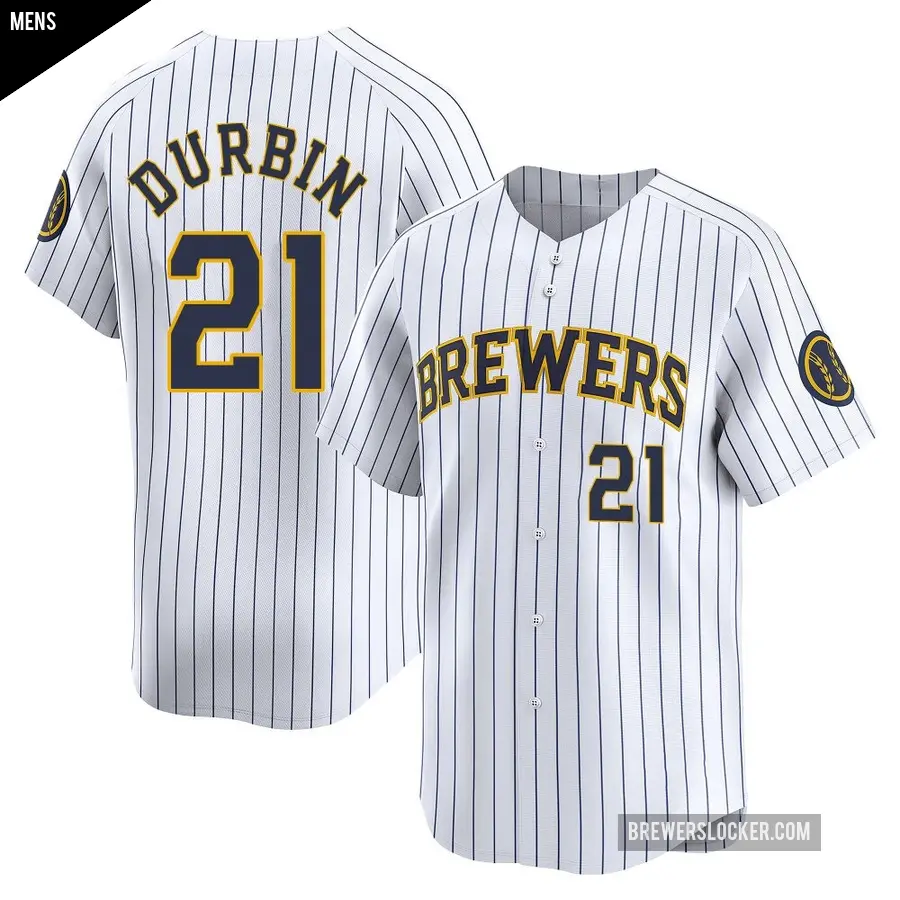 Men's Milwaukee Brewers ＃21 Caleb Durbin Limited White Alternate Jersey