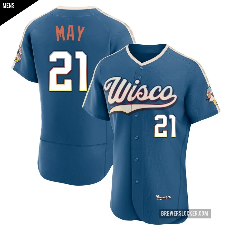 Men's Milwaukee Brewers ＃21 Dustin May Authentic Blue Mineral 2026 City Connect Stadium Jersey
