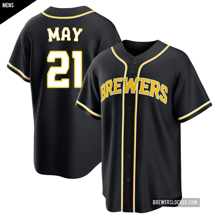 Men's Milwaukee Brewers ＃21 Dustin May Replica Black Fashion Out Jersey
