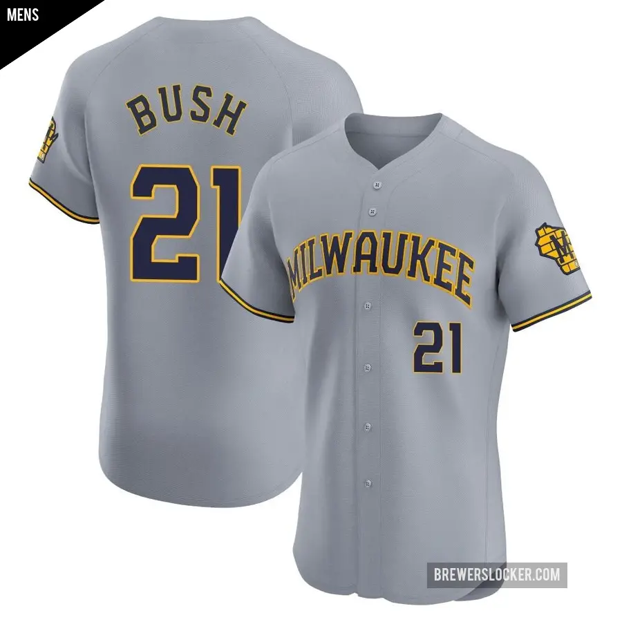 Men's Milwaukee Brewers ＃21 Matt Bush Elite Gray Road Jersey