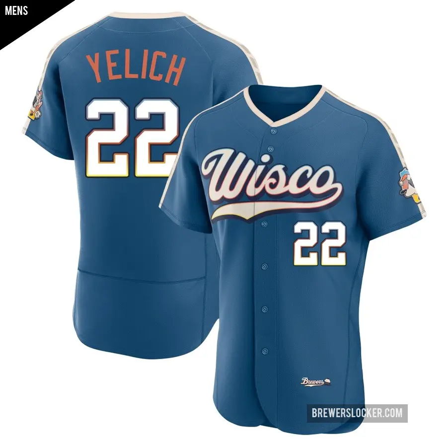 Men's Milwaukee Brewers ＃22 Christian Yelich Authentic Blue Mineral 2026 City Connect Stadium Jersey