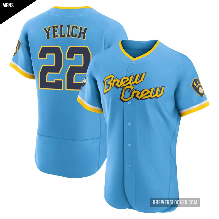 Men's Milwaukee Brewers ＃22 Christian Yelich Authentic Blue Powder 2022 City Connect Jersey