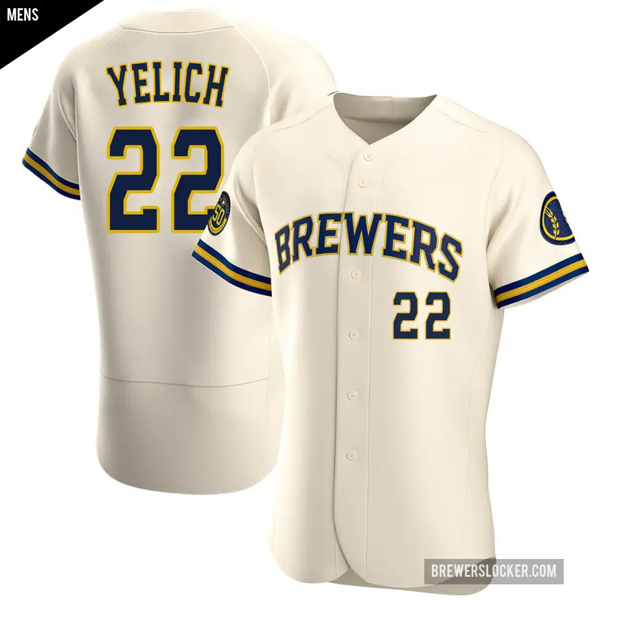Men's Milwaukee Brewers ＃22 Christian Yelich Authentic Cream Home Jersey