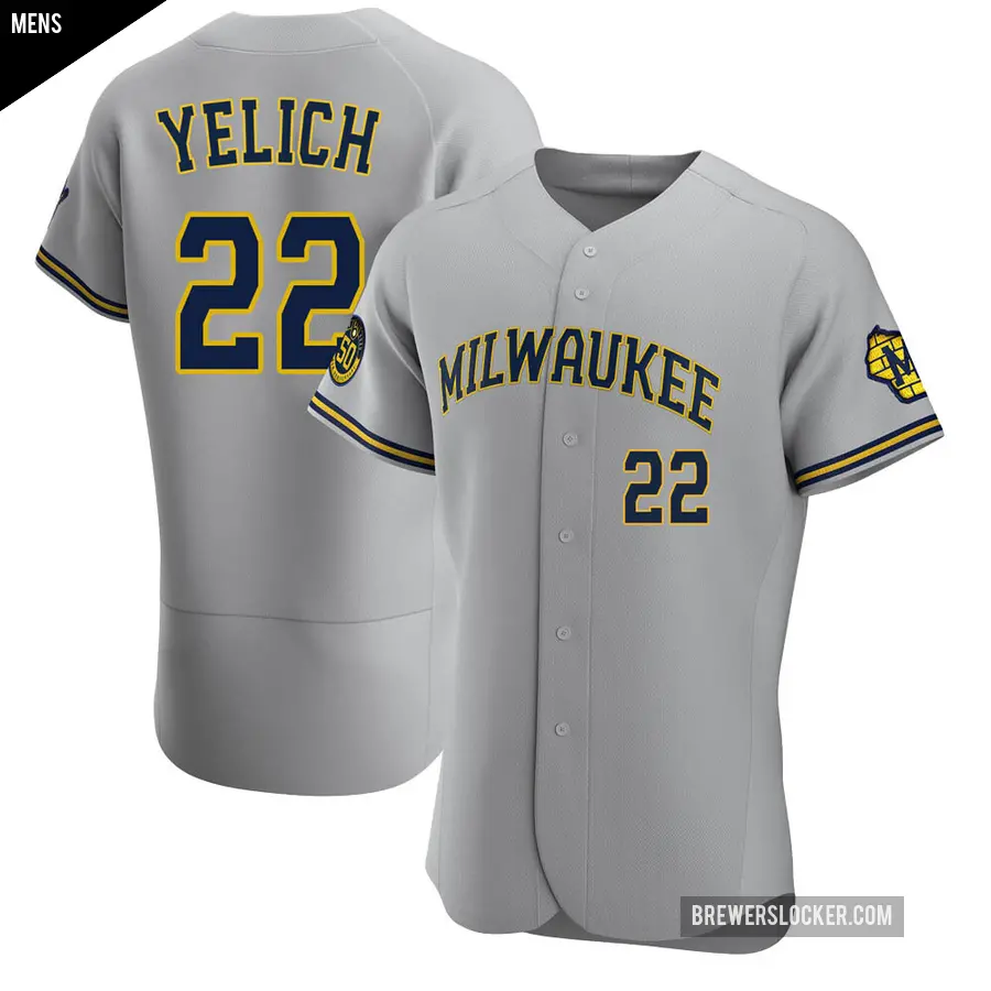 Men's Milwaukee Brewers ＃22 Christian Yelich Authentic Gray Road Jersey