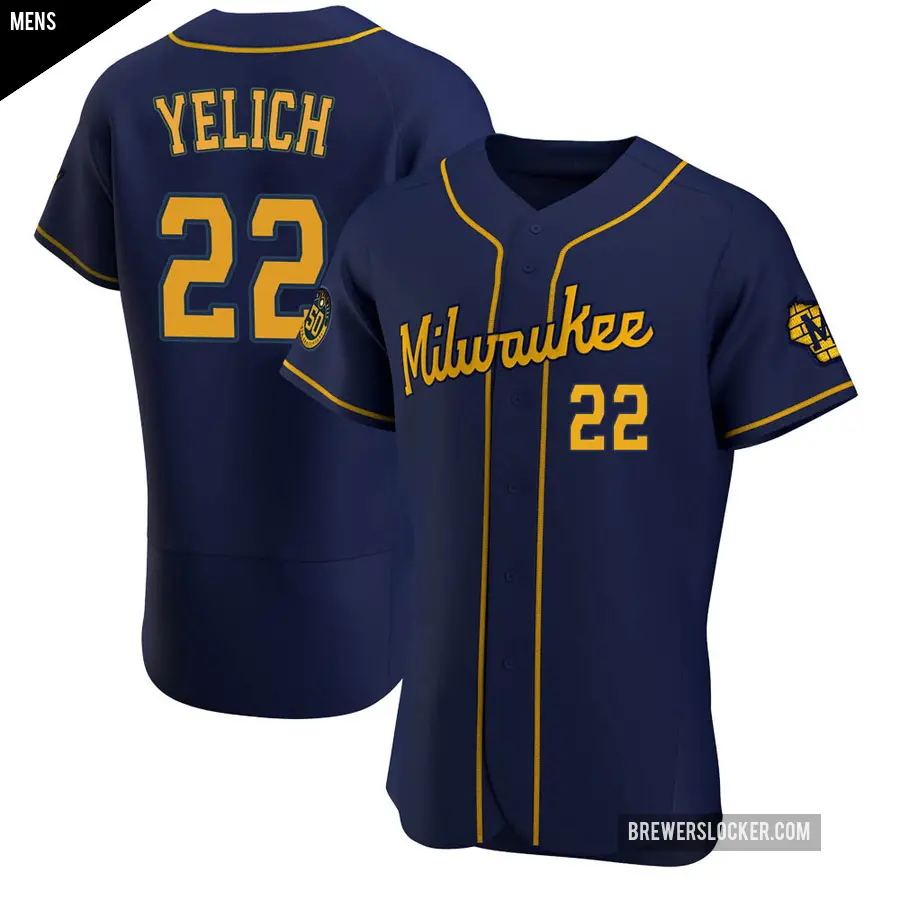 Men's Milwaukee Brewers ＃22 Christian Yelich Authentic Navy Alternate Jersey