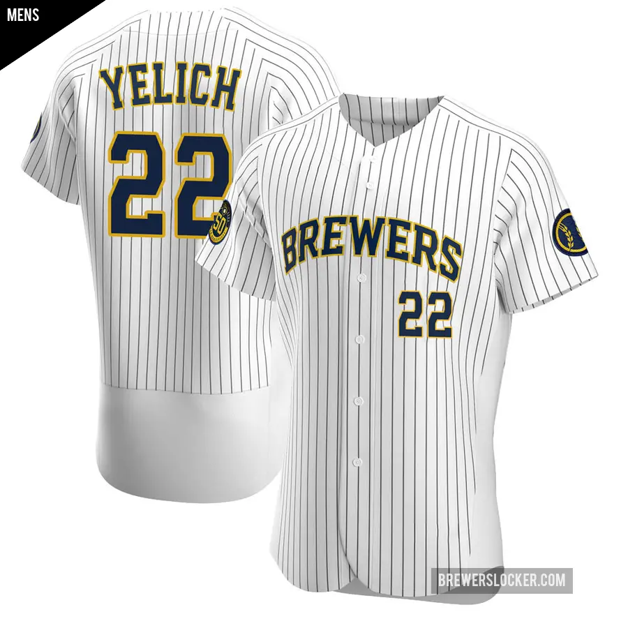 Men's Milwaukee Brewers ＃22 Christian Yelich Authentic White Alternate Jersey