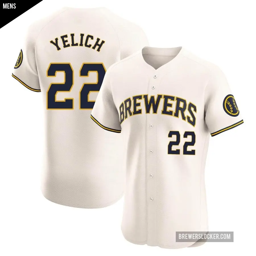 Men's Milwaukee Brewers ＃22 Christian Yelich Elite Cream Home Jersey