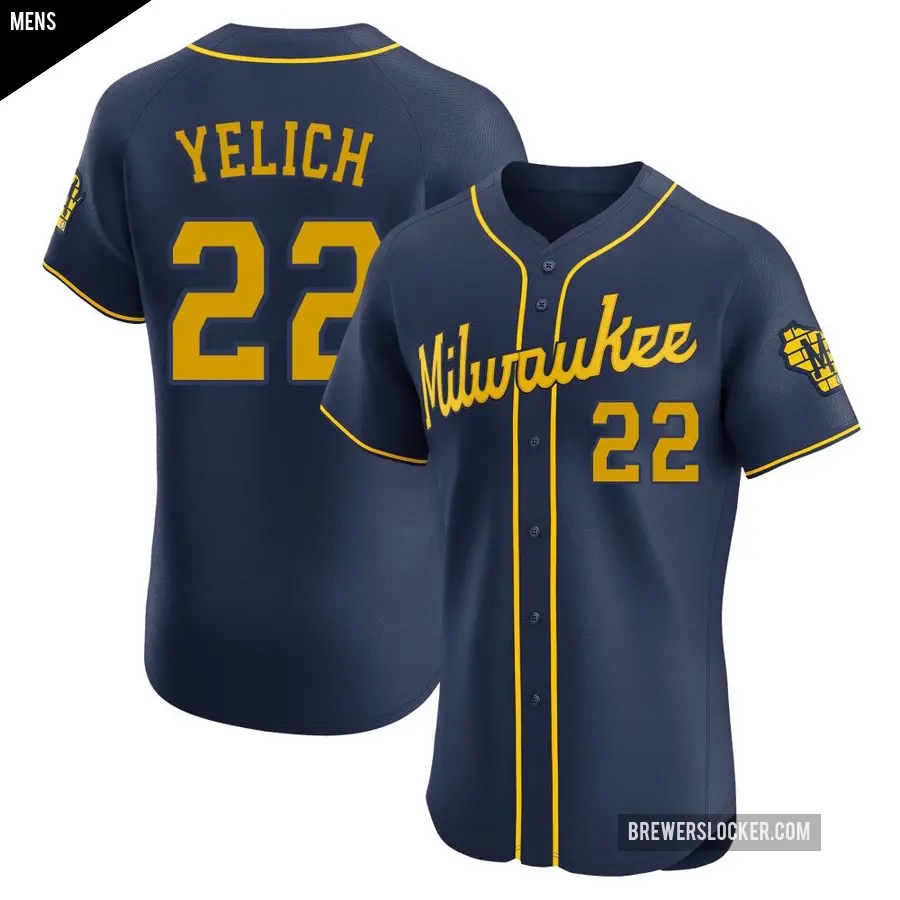 Men's Milwaukee Brewers ＃22 Christian Yelich Elite Navy Alternate Jersey
