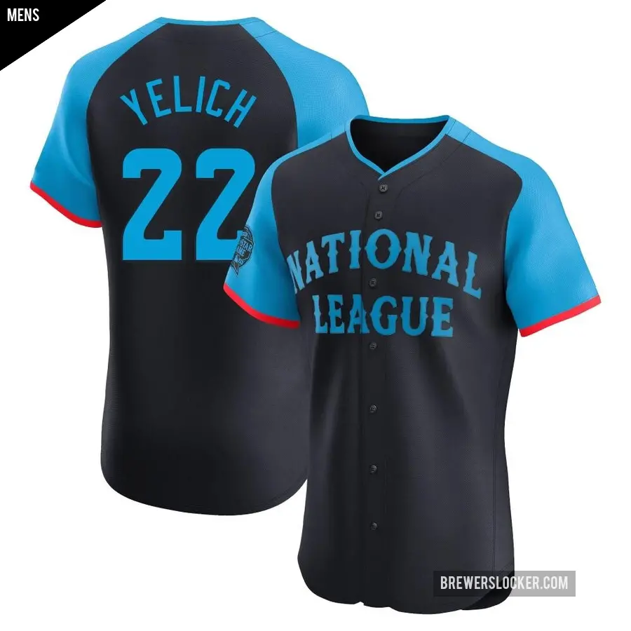Men's Milwaukee Brewers ＃22 Christian Yelich Elite Navy National League 2024 All-Star Game Jersey