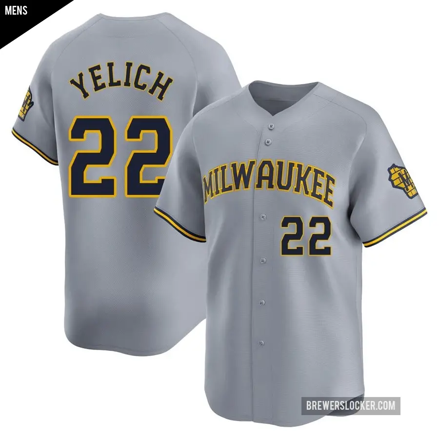 Men's Milwaukee Brewers ＃22 Christian Yelich Limited Gray Away Jersey