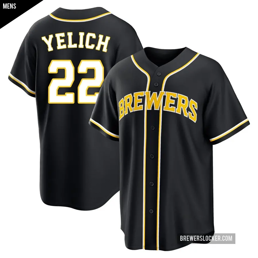 Men's Milwaukee Brewers ＃22 Christian Yelich Replica Black Fashion Out Jersey