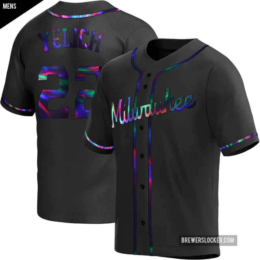 Men's Milwaukee Brewers ＃22 Christian Yelich Replica Black Holographic Alternate Jersey