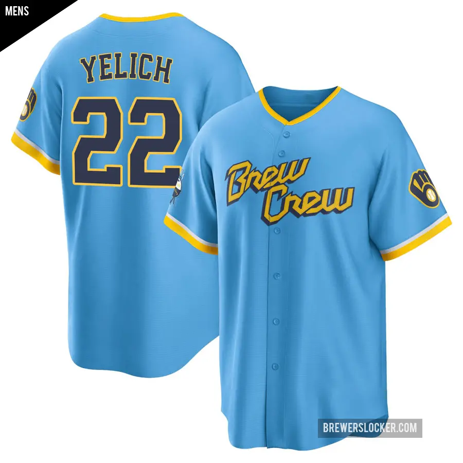 Men's Milwaukee Brewers ＃22 Christian Yelich Replica Blue Powder 2022 City Connect Jersey