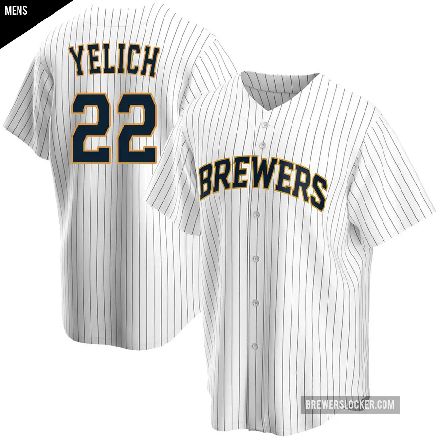 Men's Milwaukee Brewers ＃22 Christian Yelich Replica White Home Jersey