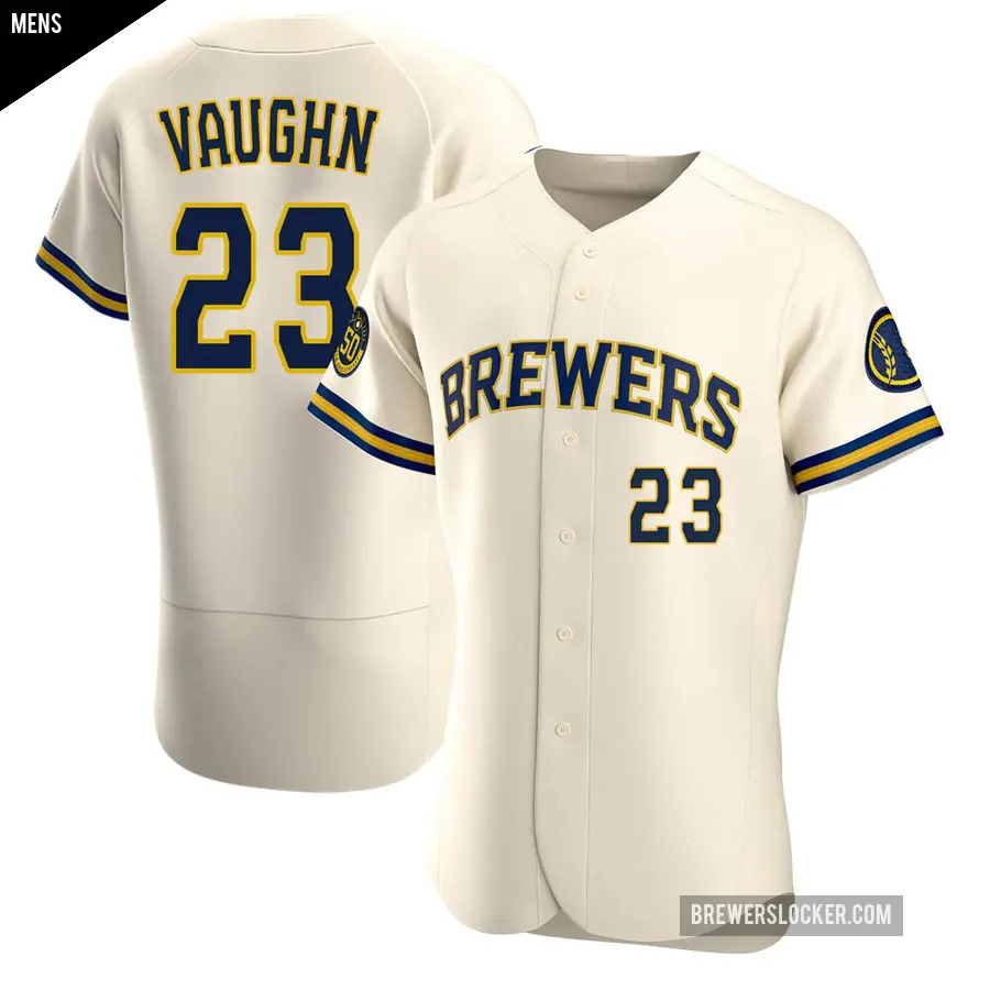 Men's Milwaukee Brewers ＃23 Greg Vaughn Authentic Cream Home Jersey
